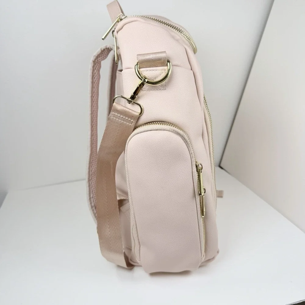 GreyFox Pebble Diaper Bag Backpack Pink Vegan Leather Changing Pad